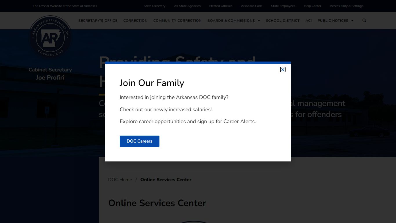 Online Services Center - Arkansas Department of Corrections